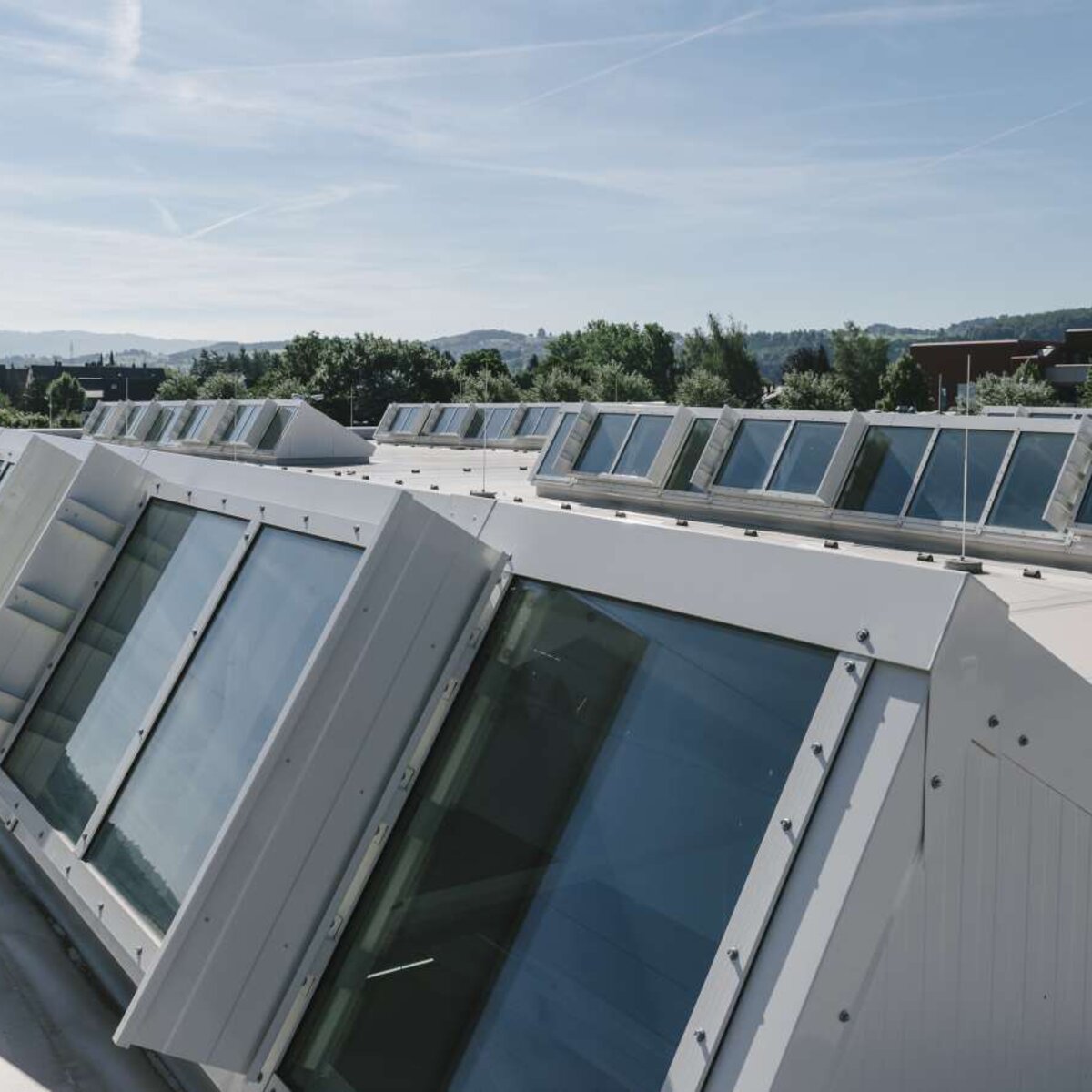 Endress+Hauser GmbH+Co. KG | Maulburg • Shedline glass rooflight, 6 units - each 14 m x 2 m, 24 NSHEV flaps