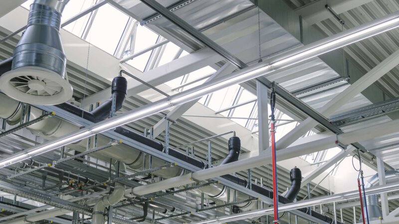 Endress+Hauser GmbH+Co. KG | Maulburg • Shedline glass rooflight, 6 units - each 14 m x 2 m, 24 NSHEV flaps